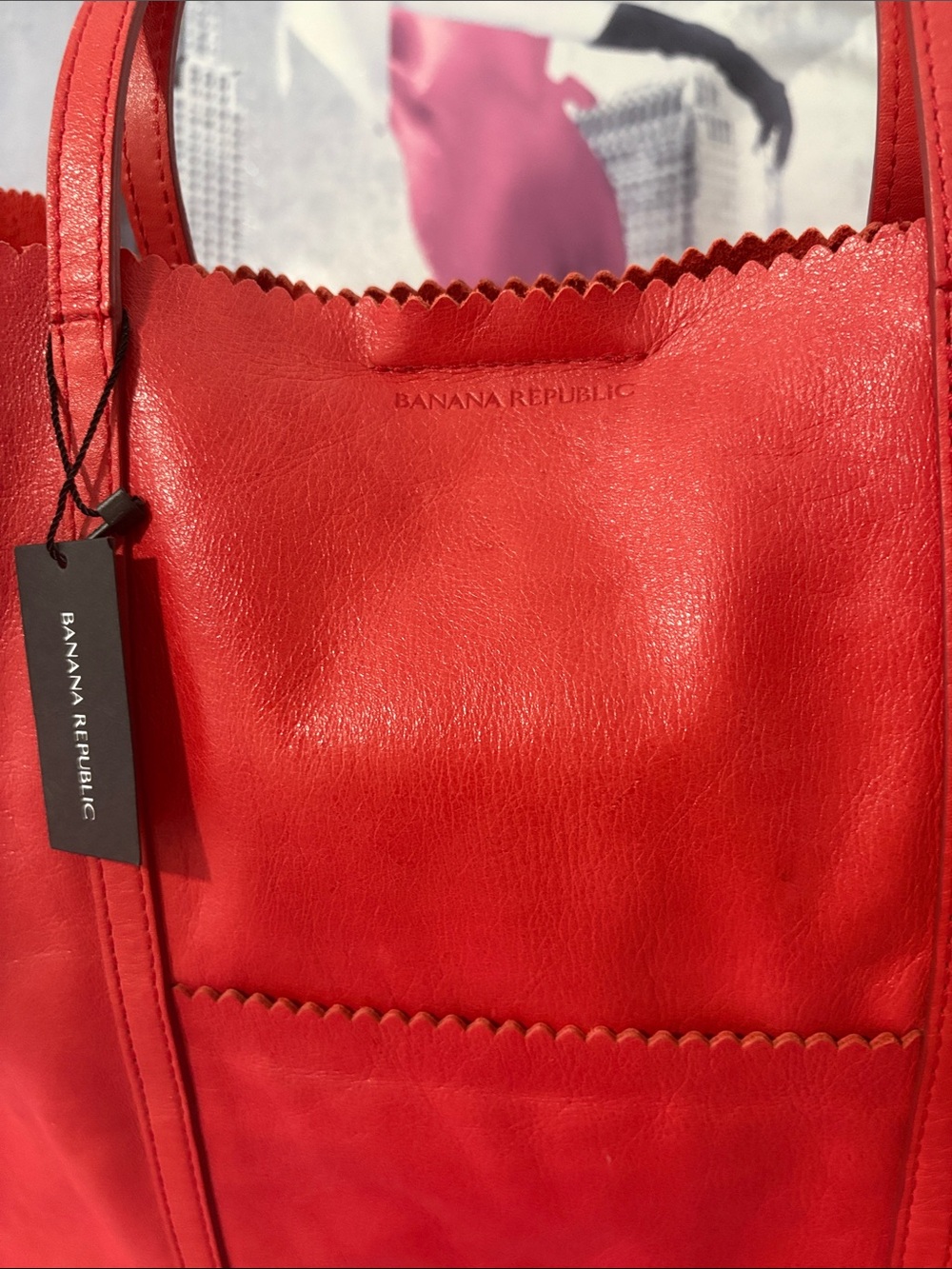 Banana Republic Pale Red Leather Scalloped-Top Tote - Picture 2 of 16
